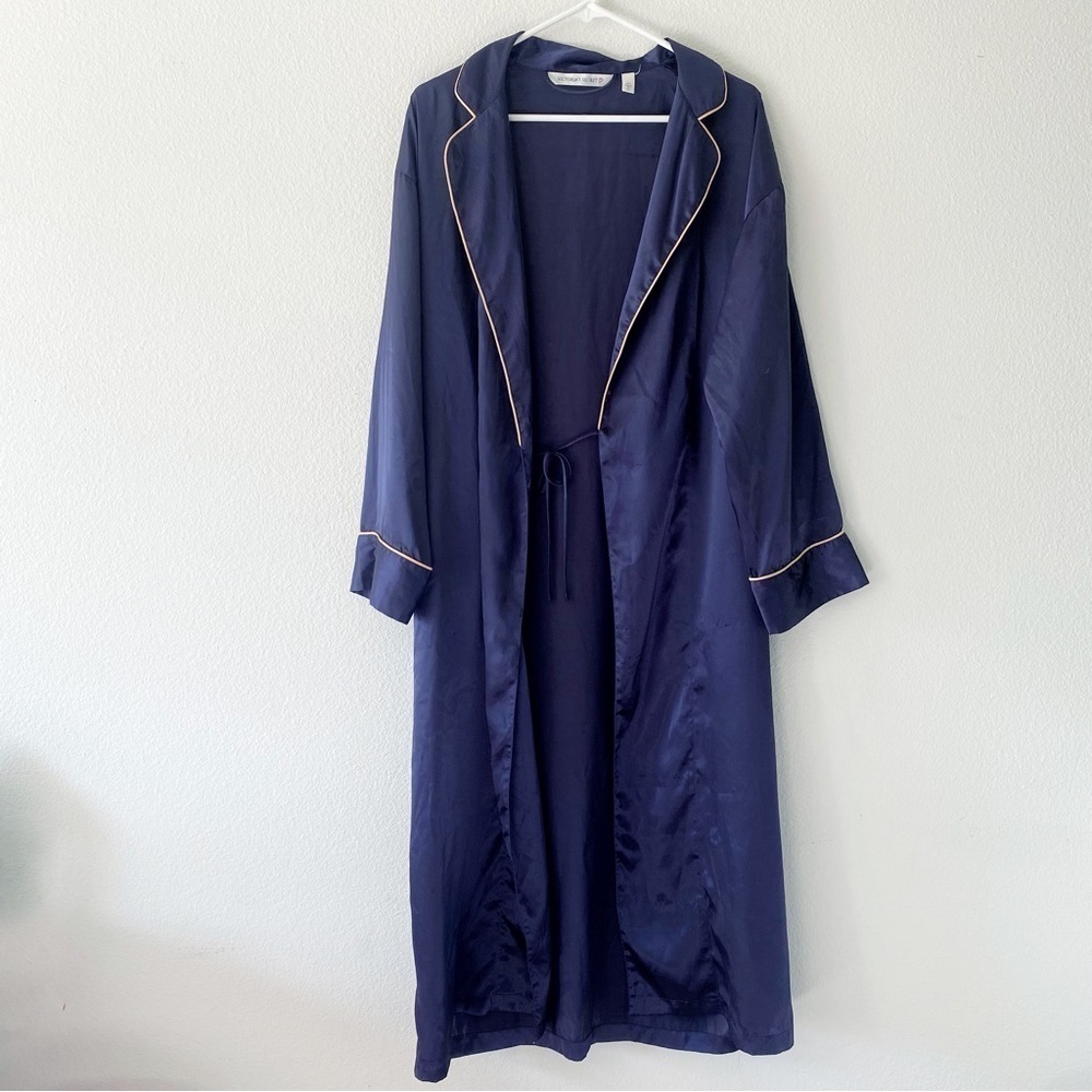 Victoria’s Secret vintage navy blue gold trim long satin robe size medium
